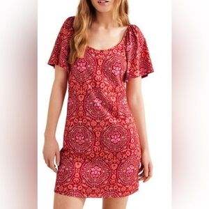 Boden Scoop Neck Jersey Mini Dress Red Mosaic Print